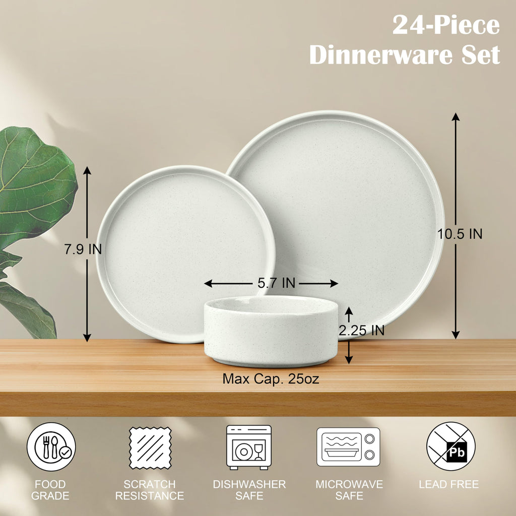 24-Piece Stoneware Dinnerware Set, Speckled White Q22123