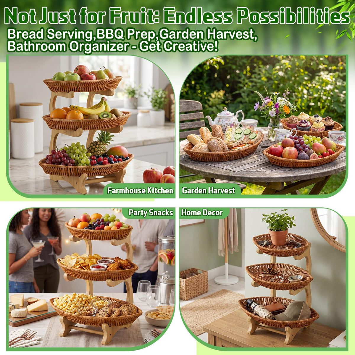 3 Tier Rattan Fruit Basket U418143