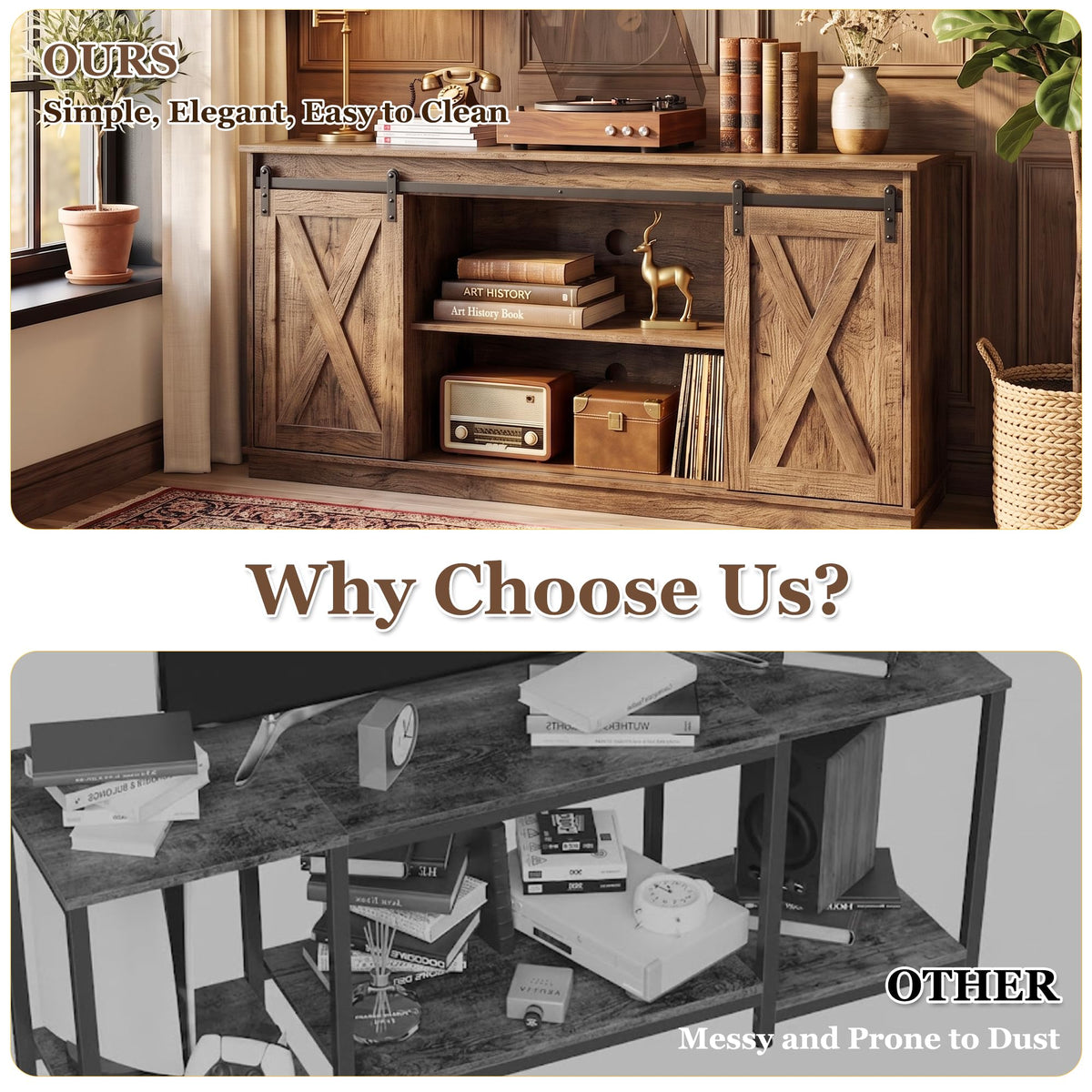 65 Inch Rustic Brown Farmhouse TV Stand Q501