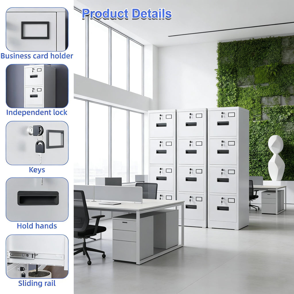 4 Drawer White Metal File Cabinet N174