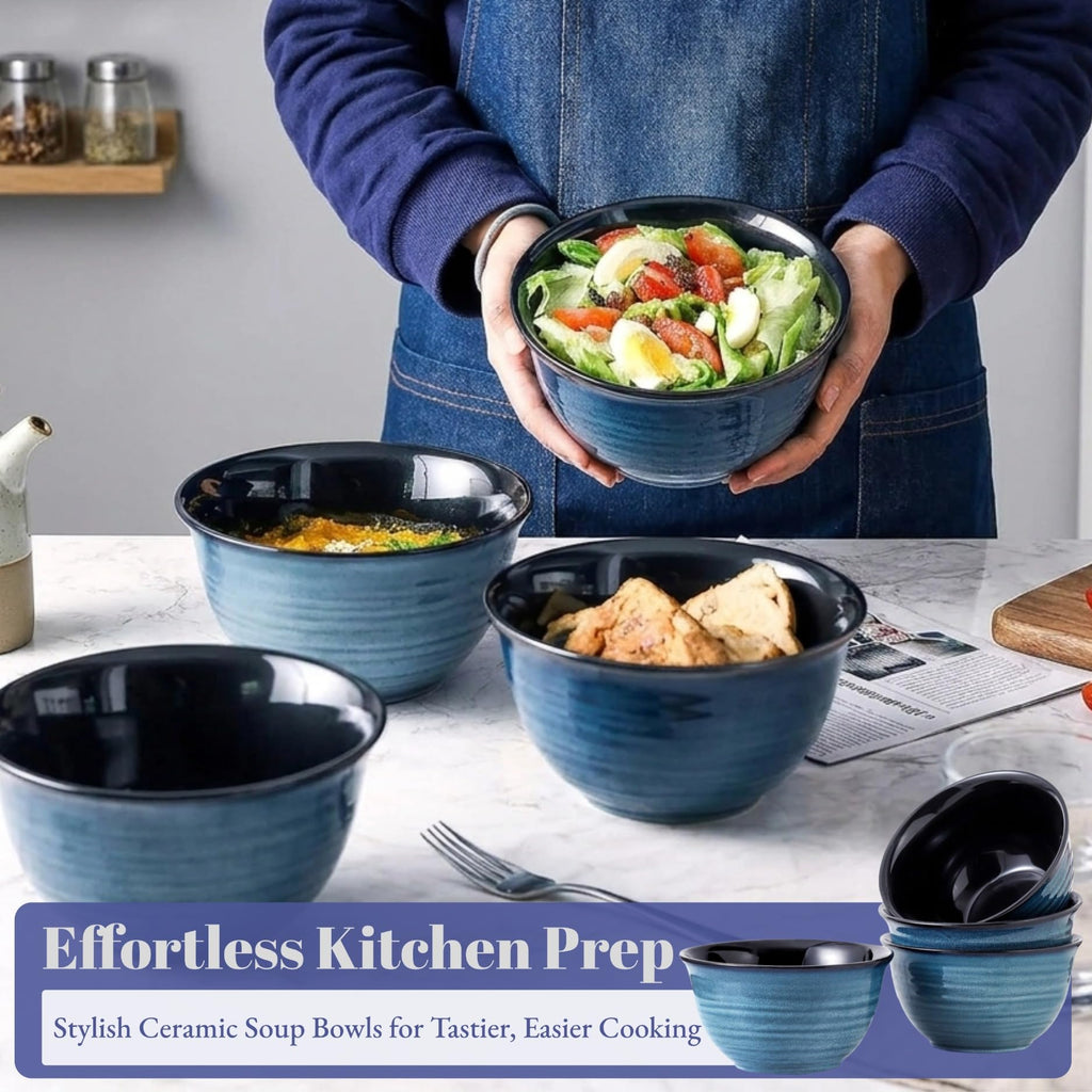 Ceramic Soup Bowls Set of 4, 40 Ounce Navy Blue Y89934