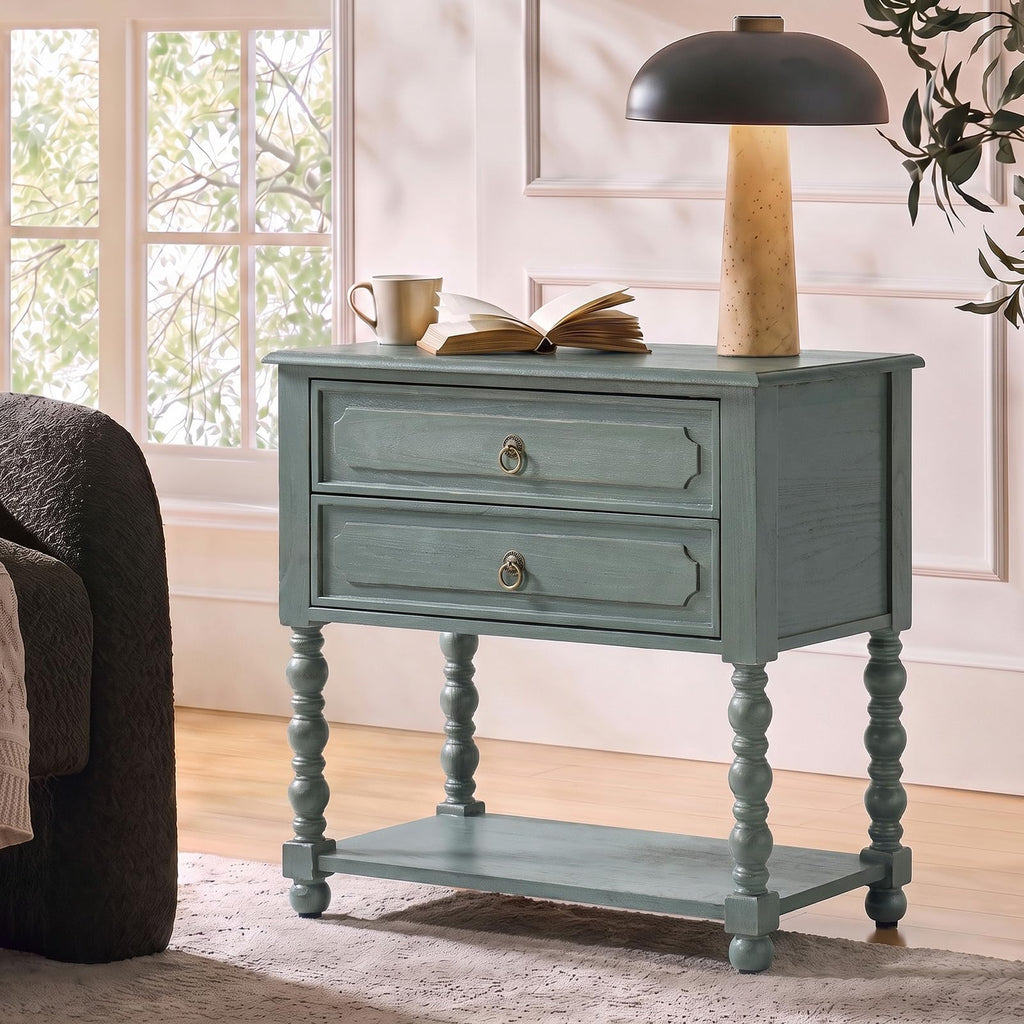 Blue Accent End Table with Charging Station A31742