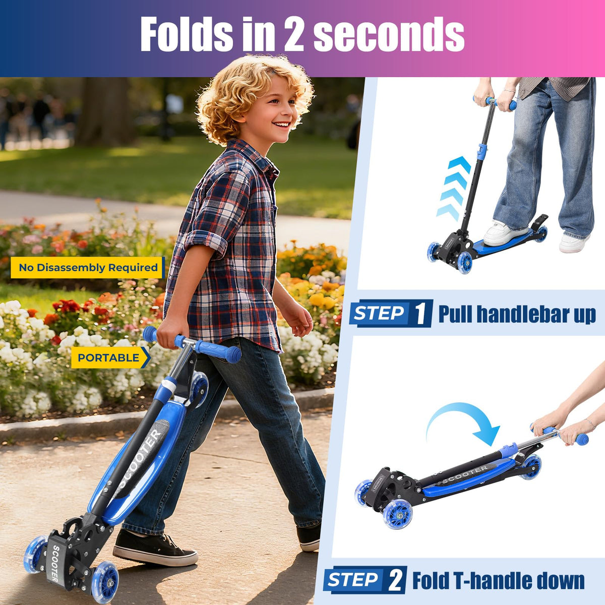3 Wheel Kids Scooter with LED Light-Up G44926