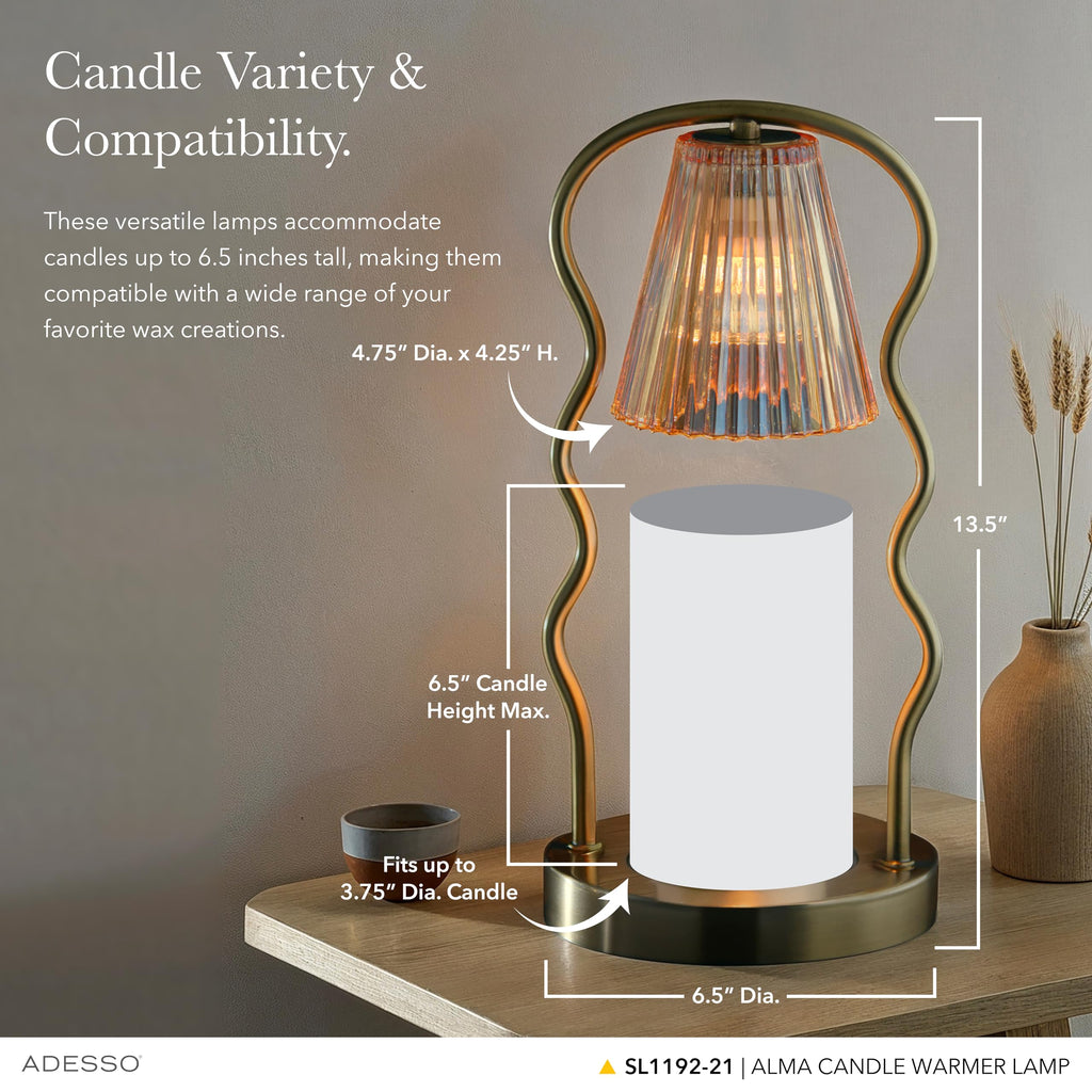Candle Warmer Lamp, Antique Brass & Ribbed Glass, Dimmable V69692