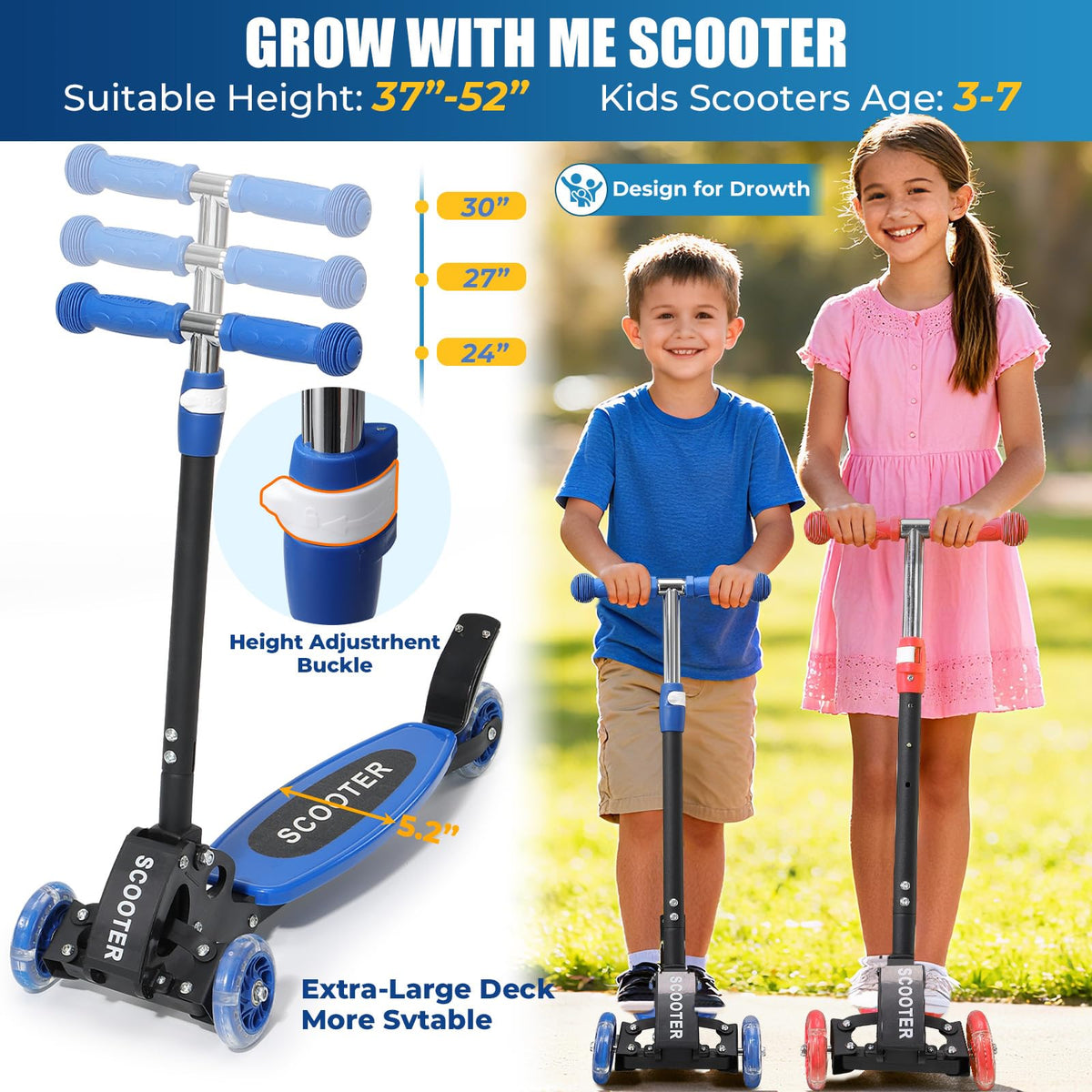 3 Wheel Kids Scooter with LED Light-Up G44926
