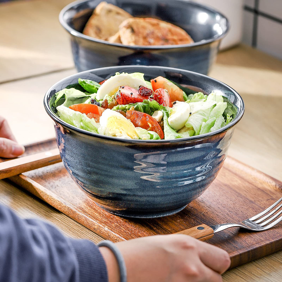 Ceramic Soup Bowls Set of 4, 40 Ounce Navy Blue Y89934