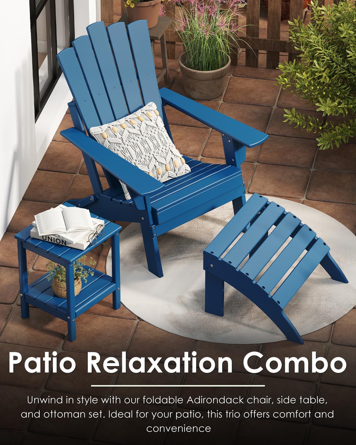Blue Folding Adirondack Chairs Set of 2 I586