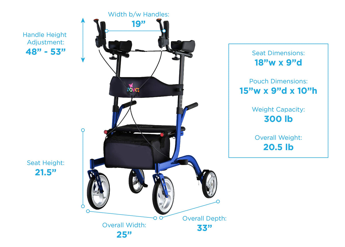 Blue Upright Rollator Walker with 10 Inch Front Wheels A6180