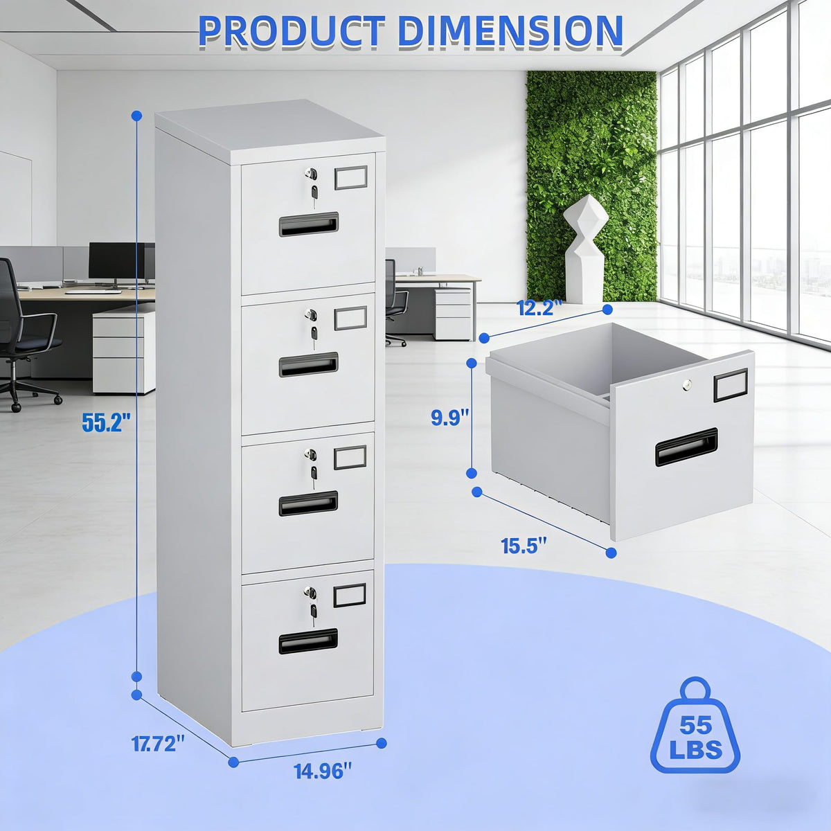 4 Drawer White Metal File Cabinet N174