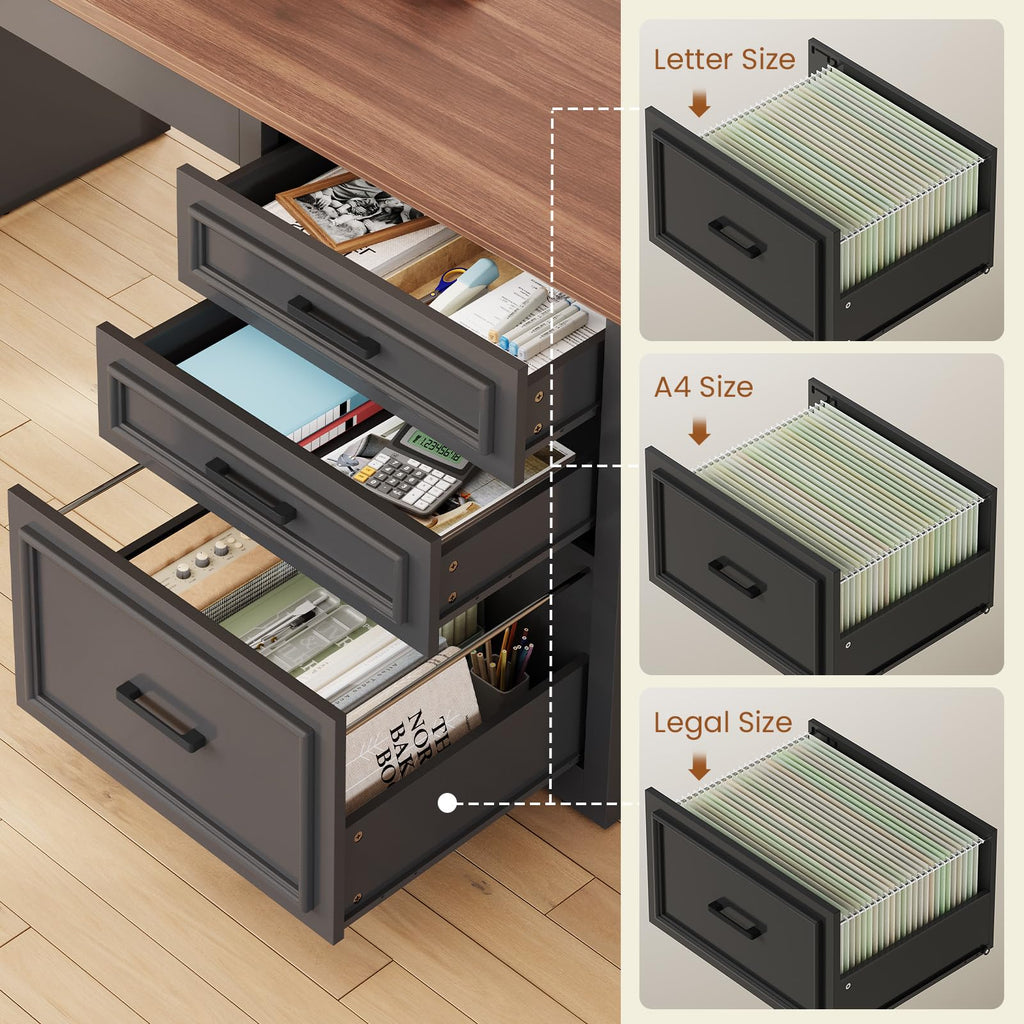 L Shaped Height Adjustable Standing Desk with Drawers and Shelves S8396
