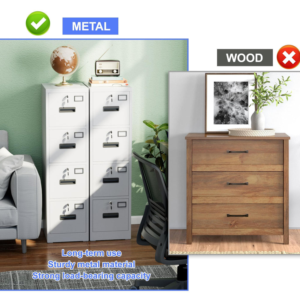 4 Drawer White Metal File Cabinet N174
