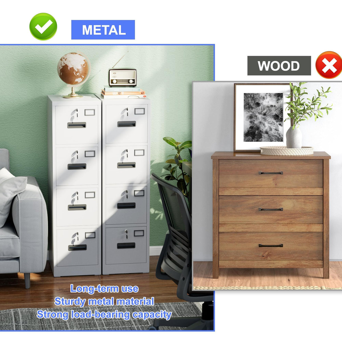 4 Drawer White Metal File Cabinet N174