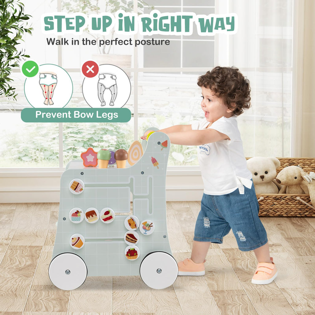 Wooden Baby Walker with Storage and Wheels Y827