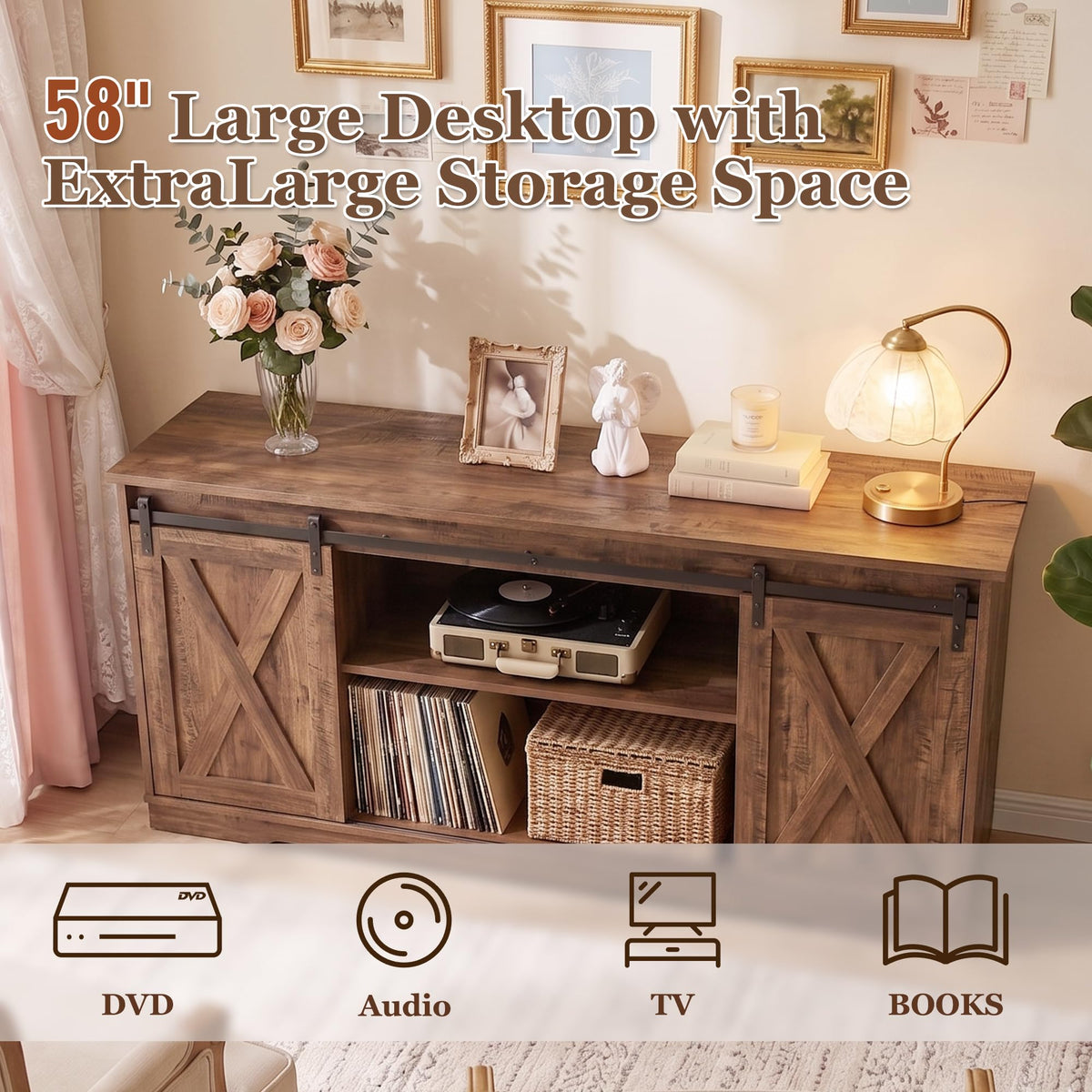 65 Inch Rustic Brown Farmhouse TV Stand Q501