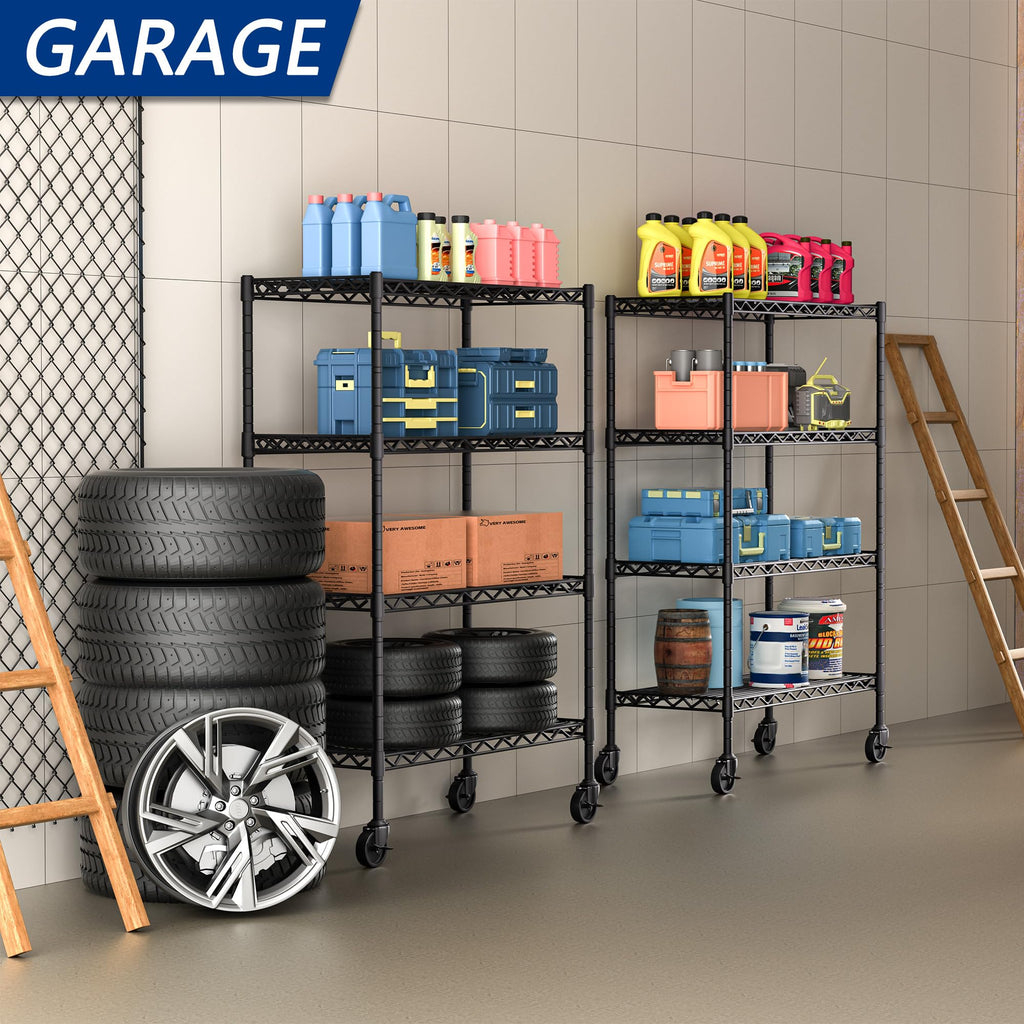 4-Shelf Adjustable Metal Storage Shelving Unit on Wheels, Black L211