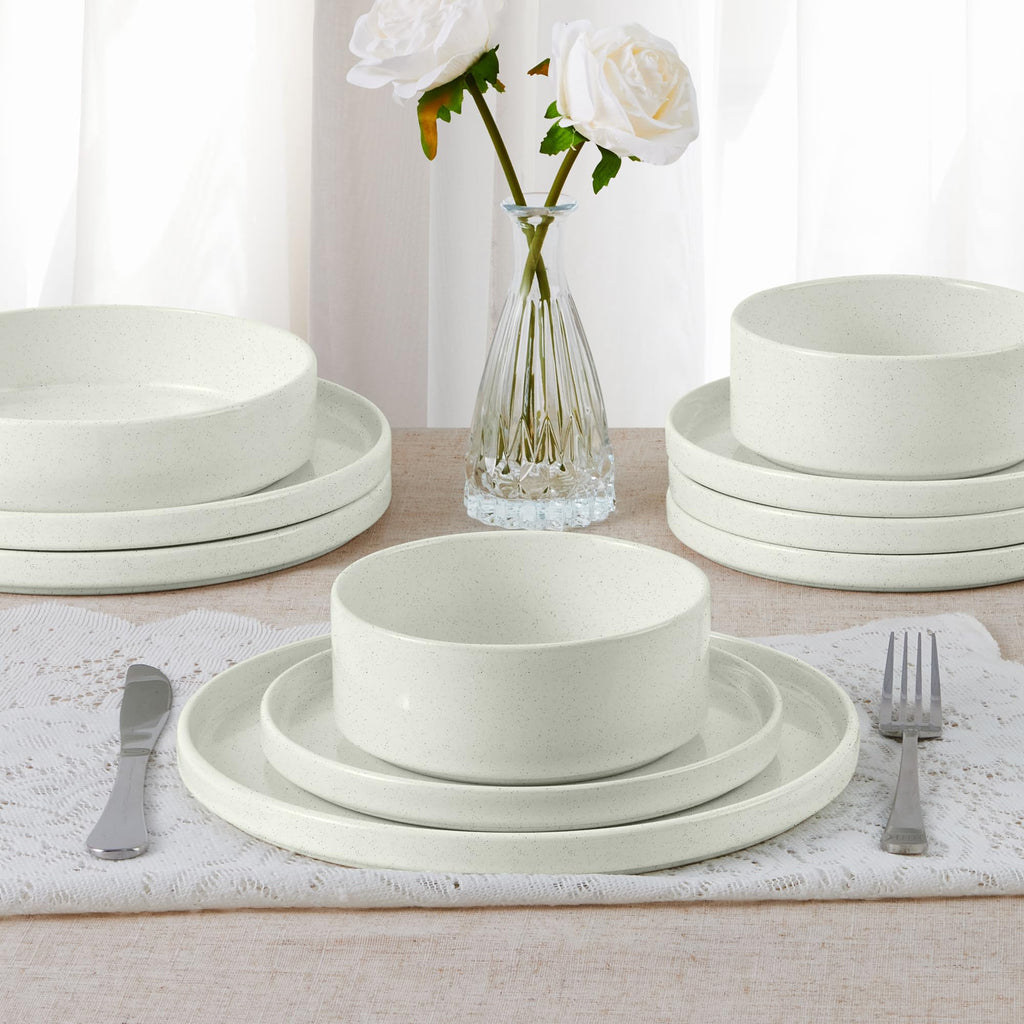 24-Piece Stoneware Dinnerware Set, Speckled White Q22123