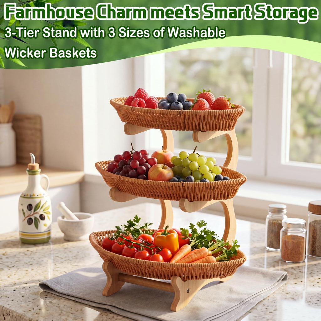 3 Tier Rattan Fruit Basket U418143