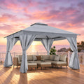 12x12 Gazebo Canopy with Netting, Curtains & Double Roof T7769