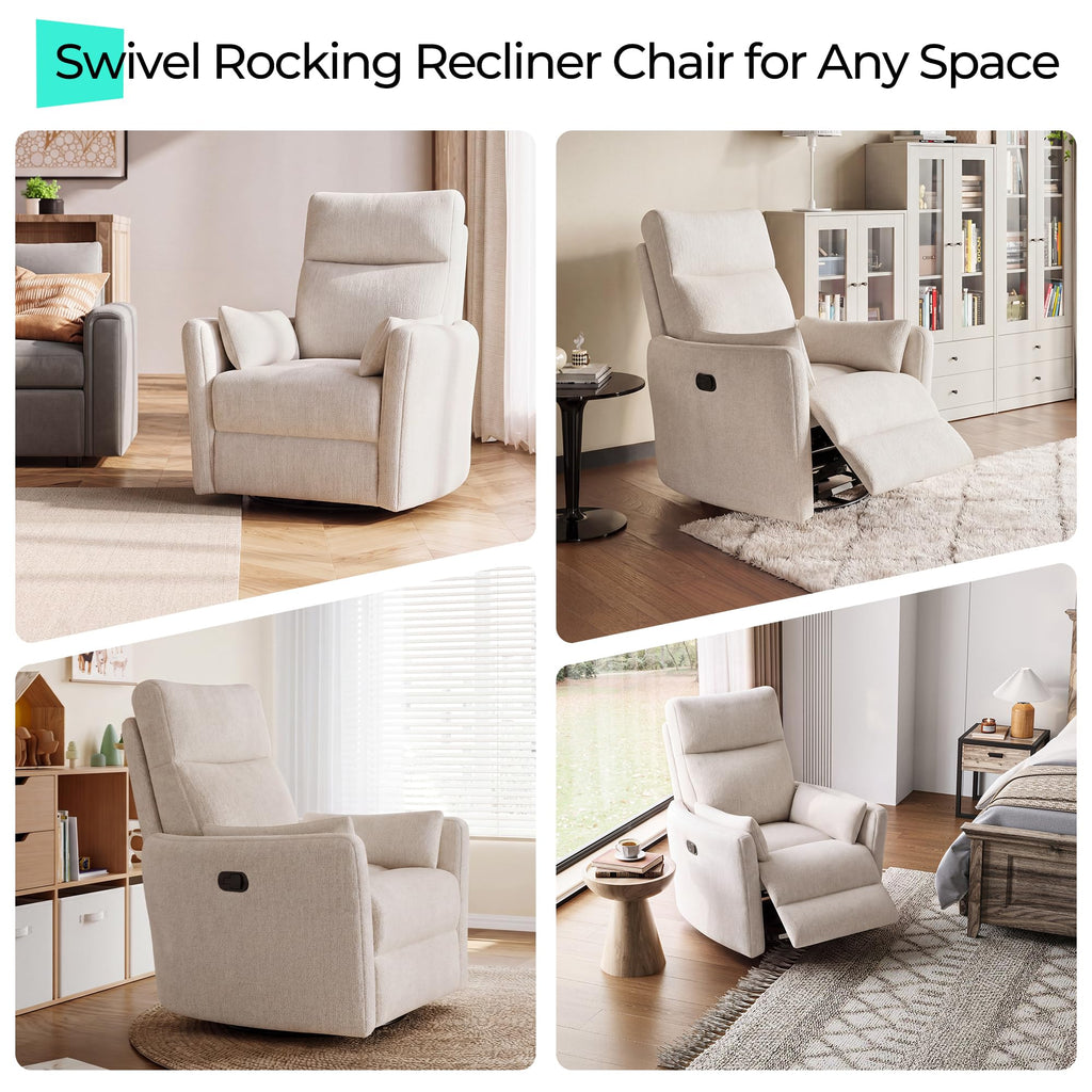 360 Swivel Chenille Recliner Chair with 2 Pillows H36177