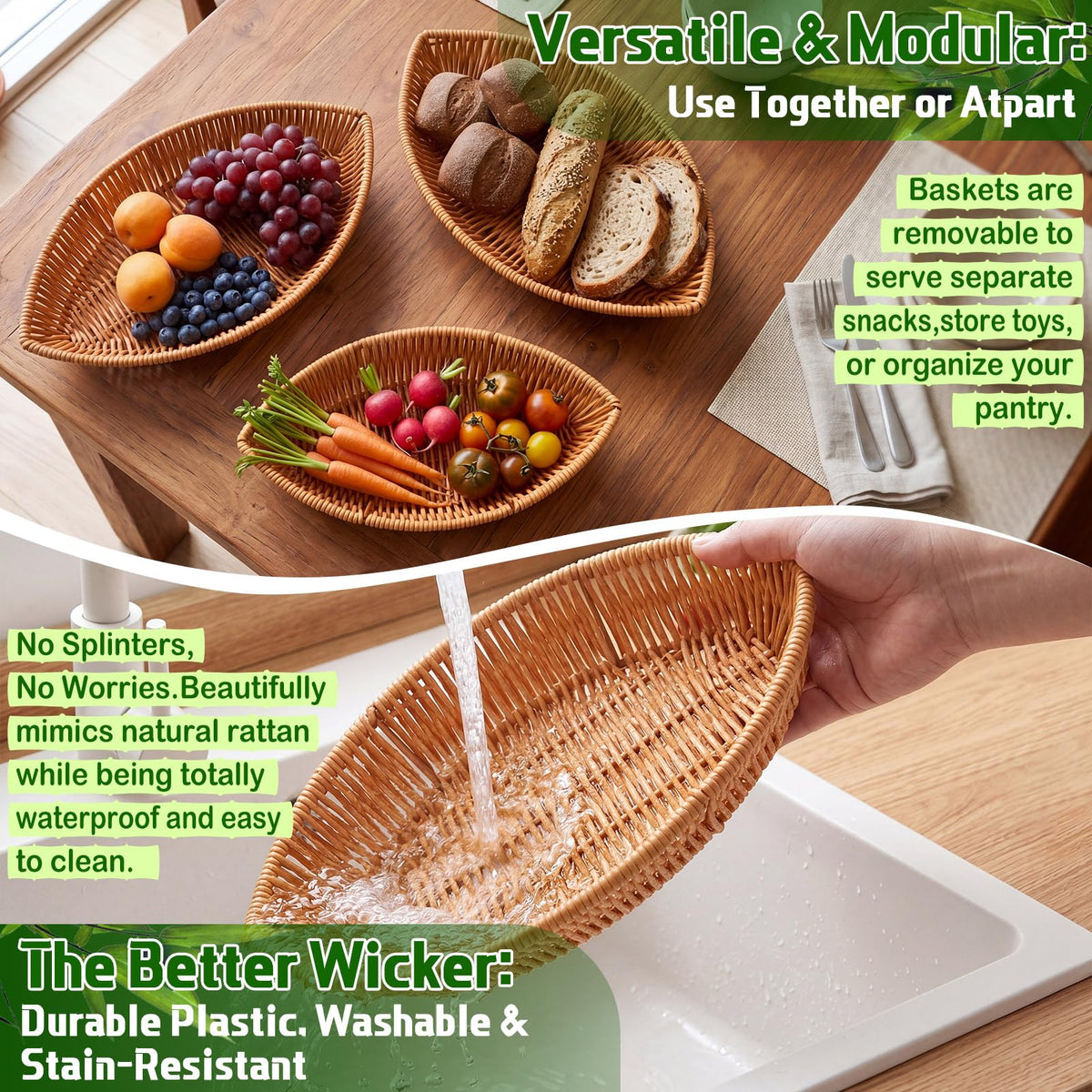 3 Tier Rattan Fruit Basket U418143