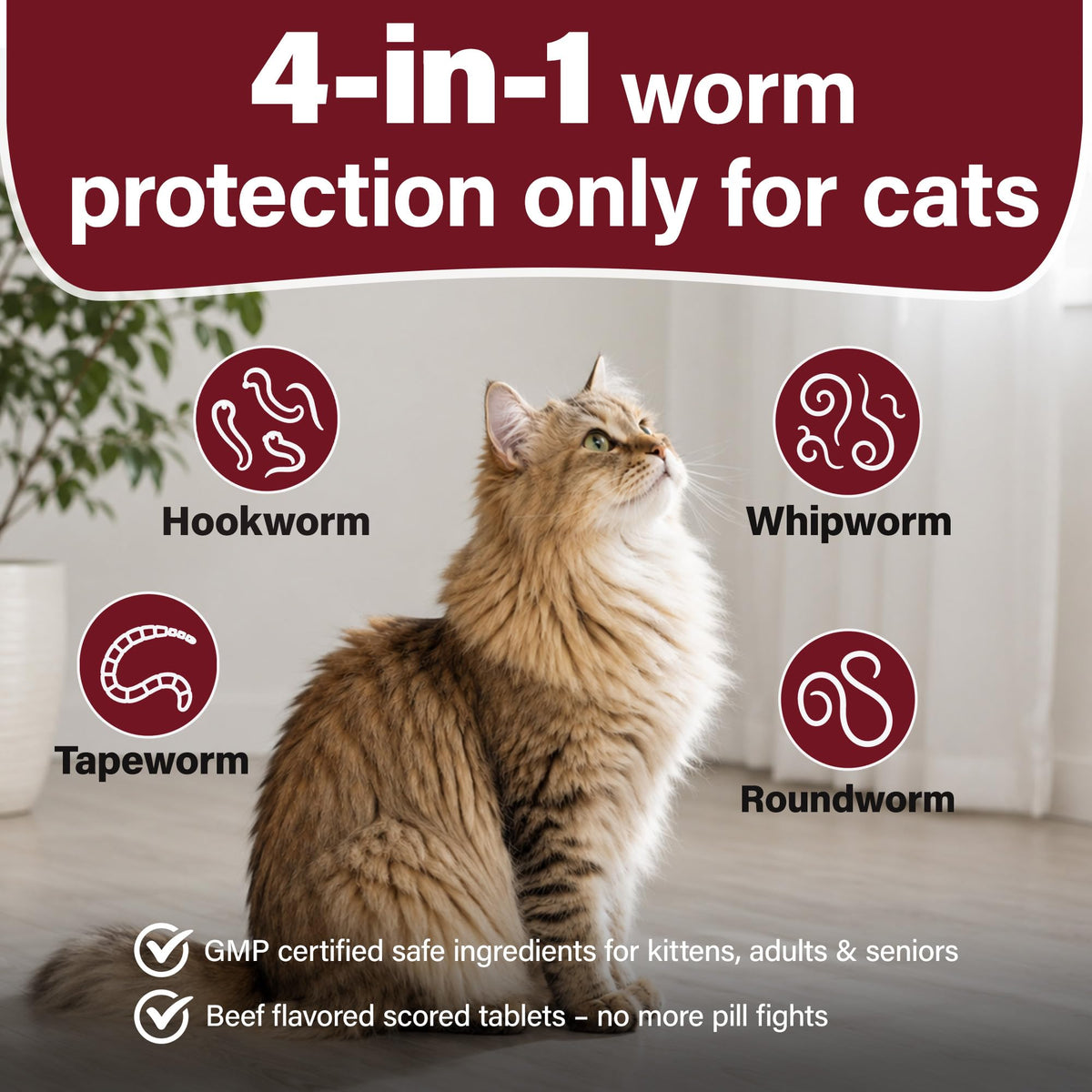 Cat Dewormer, Beef Flavor, 30 Tablets B647