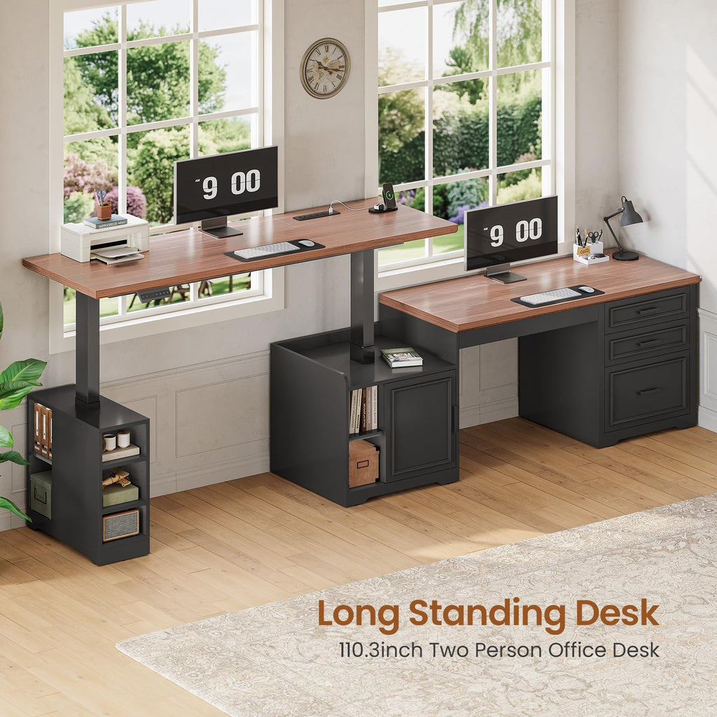 L Shaped Height Adjustable Standing Desk with Drawers and Shelves S8396