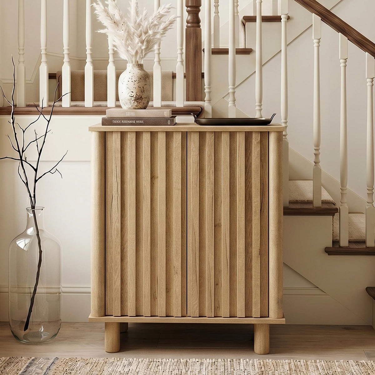 Brown Oak Fluted Sideboard Buffet Cabinet N25800