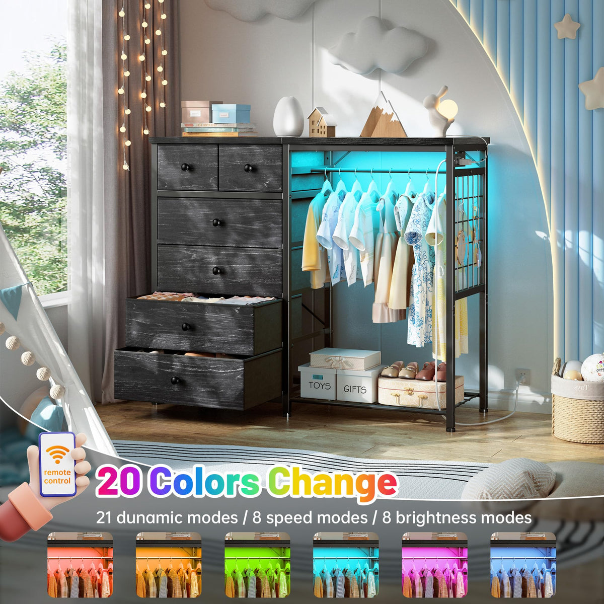 49.2" W Dresser with Hanging Rack & 6 Drawers T655