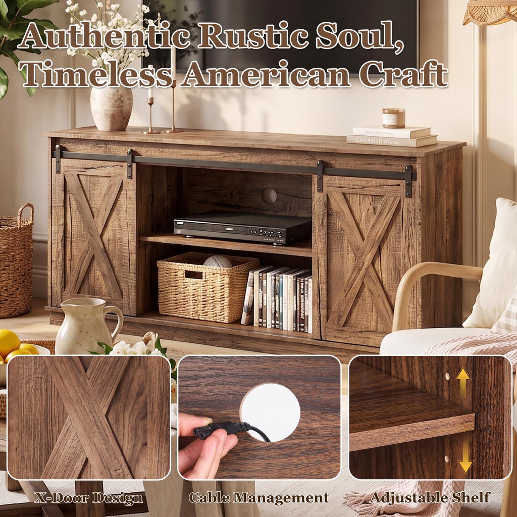 65 Inch Rustic Brown Farmhouse TV Stand Q501