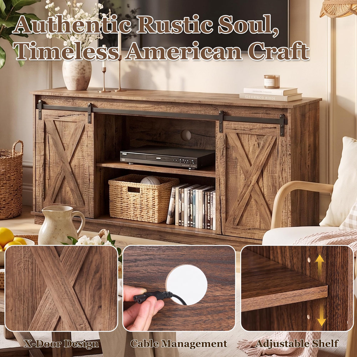 65 Inch Rustic Brown Farmhouse TV Stand Q501