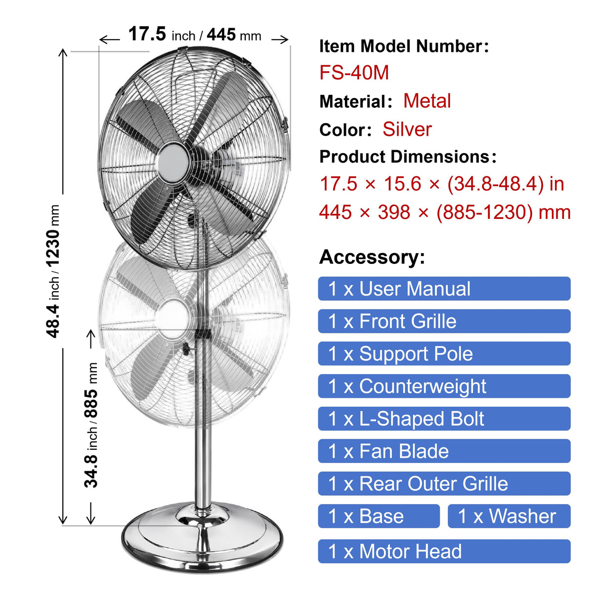 16-Inch 3-Speed Oscillating Pedestal Fan T39615