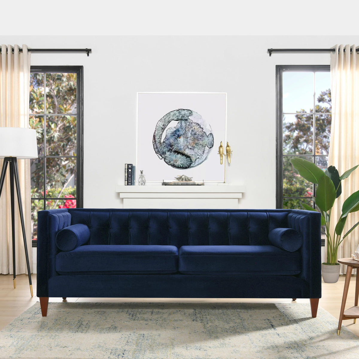 Navy Blue Velvet Tufted Sofa U12358