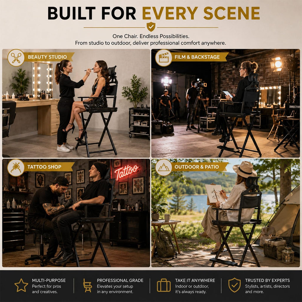Gold Portable Collapsible Tall Makeup Artist Chair with Head Rest Z907