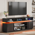 Black 2 Tier TV Stand with RGB LED Lights and Storage Cabinets F3566
