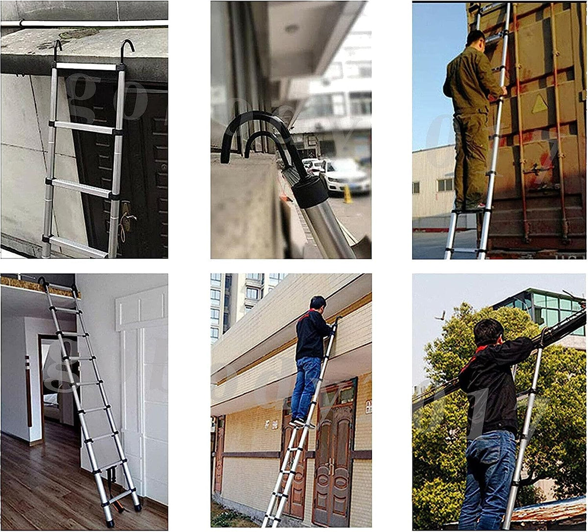 20FT Aluminum Telescoping Ladder with 2 Detachable Hooks, 330 lb Capacity S614