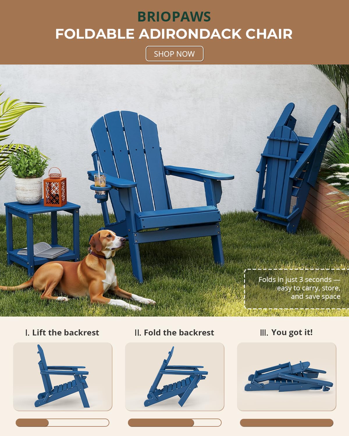 Folding Adirondack Chairs Set of 2 Blue HDPE Z67652