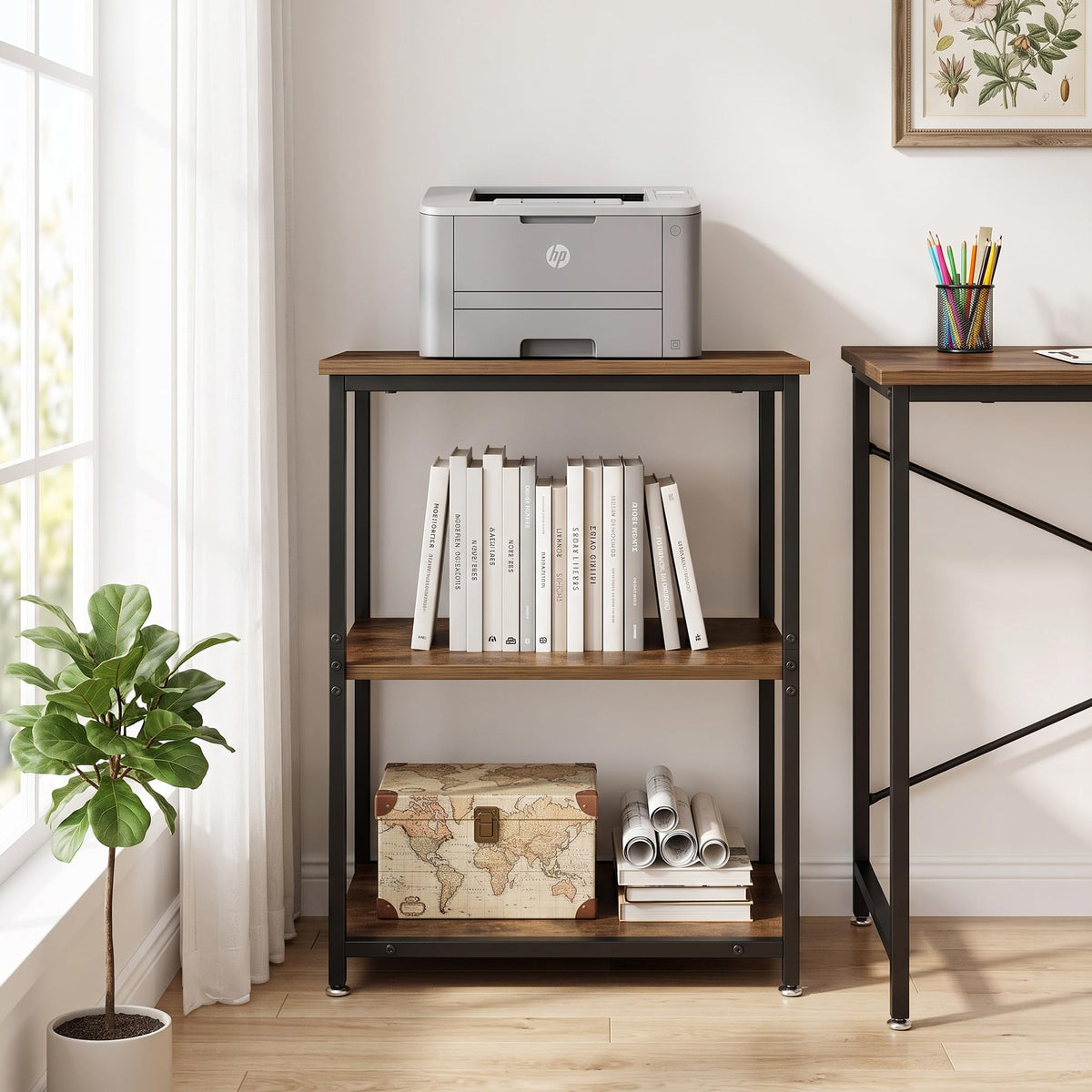 Tall End Side Table with 3-Tier Storage Shelf L558