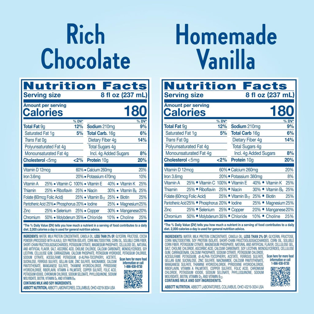 Rich Chocolate & Homemade Vanilla Diabetes Care Shake, 10g Protein, 8-fl-oz Bottle, 24 Pack E6627
