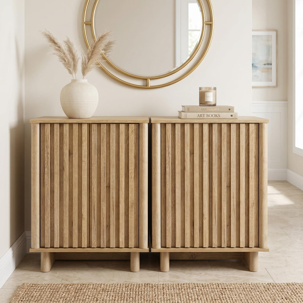 Brown Oak Fluted Sideboard Buffet Cabinet N25800