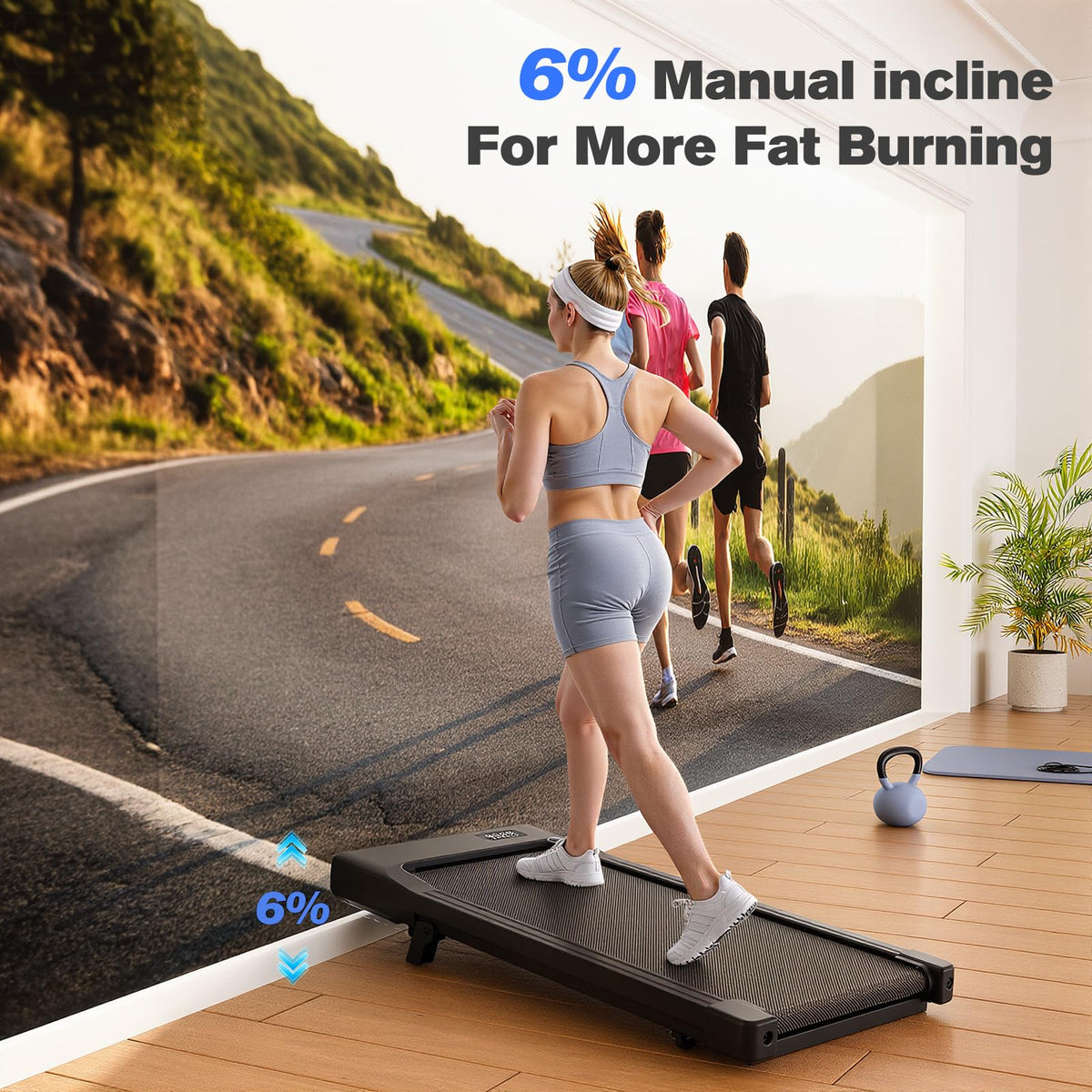 Walking Pad with Incline, 2.5 HP Under Desk Treadmill, 300 lbs Capacity H745520