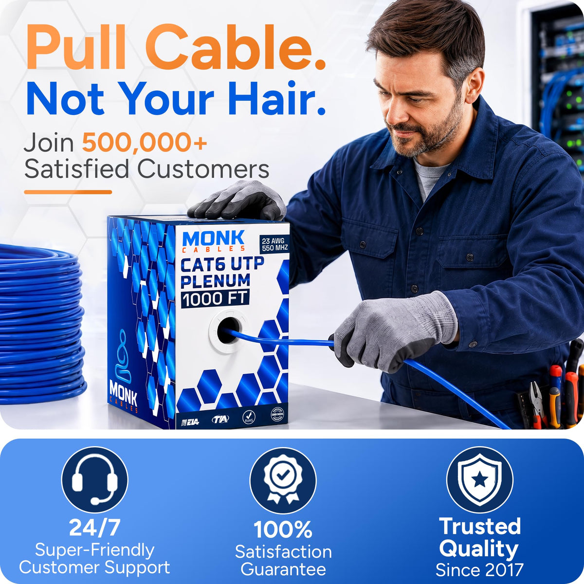 CAT6 Plenum Cable 1000ft UTP 23AWG 550MHz Blue U6606