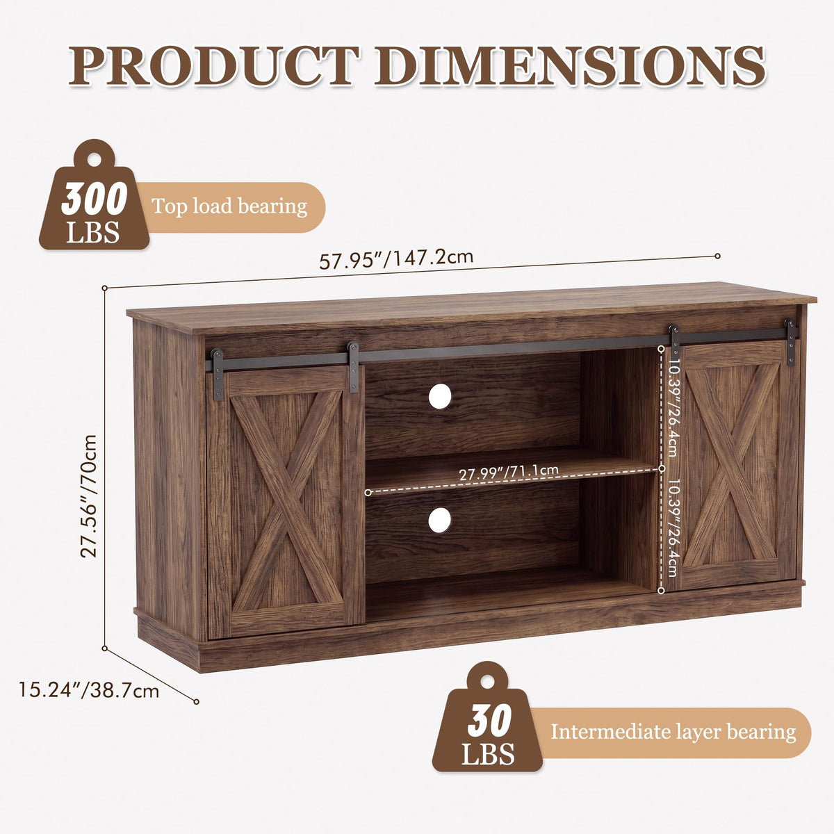 65 Inch Rustic Brown Farmhouse TV Stand Q501