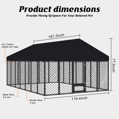 10x14FT Outdoor Dog Kennel with Roof D300803