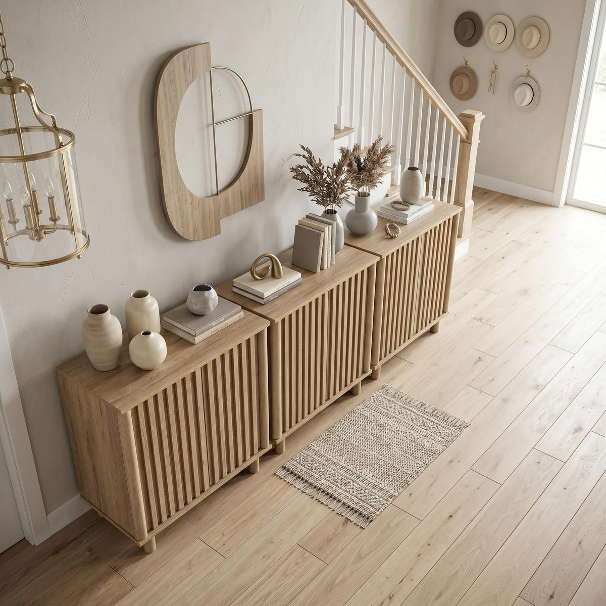 Brown Oak Fluted Sideboard Buffet Cabinet N25800