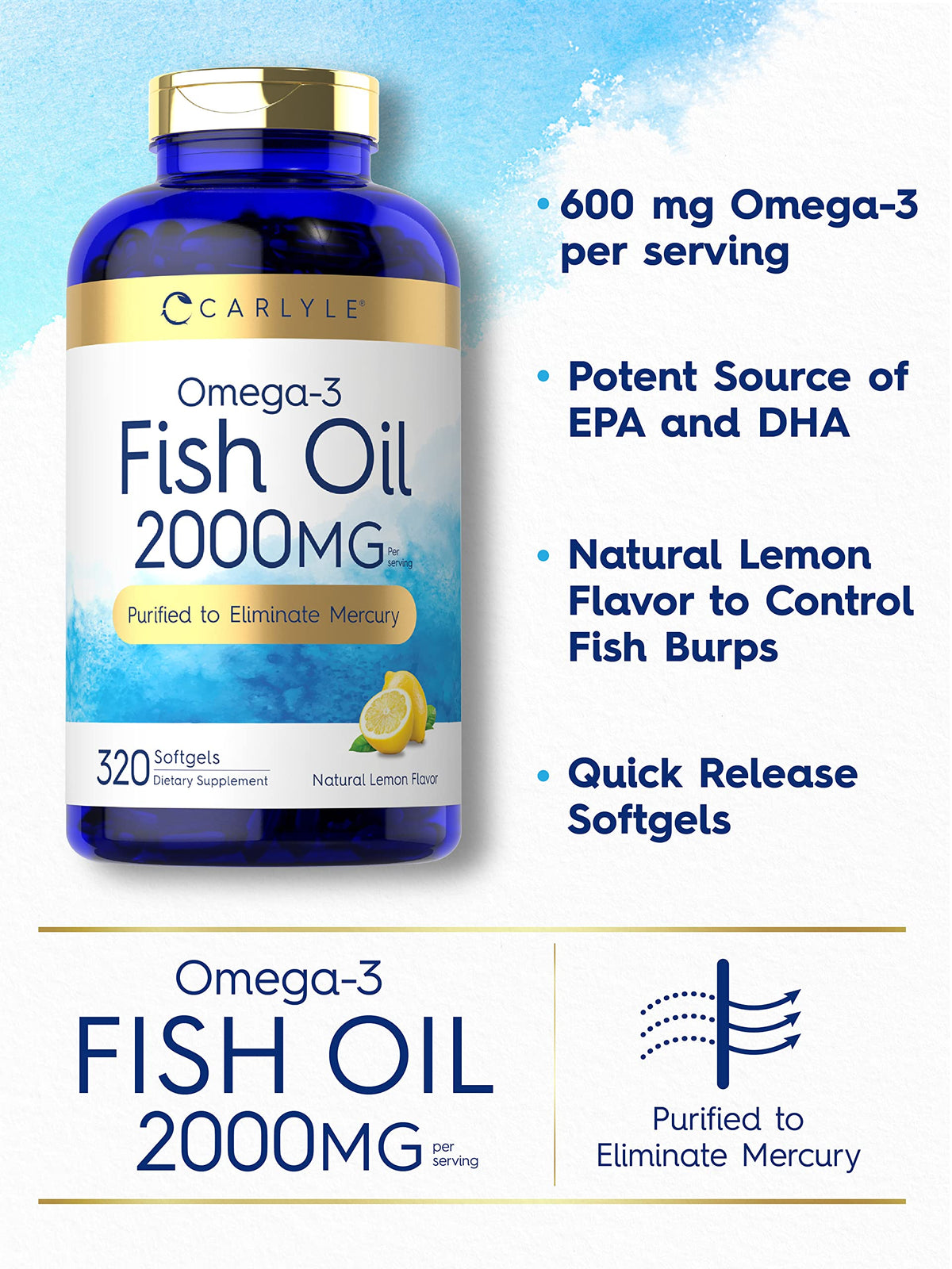 Fish Oil Omega 3 Supplements 2000mg 320 Softgels EPA & DHA E2522