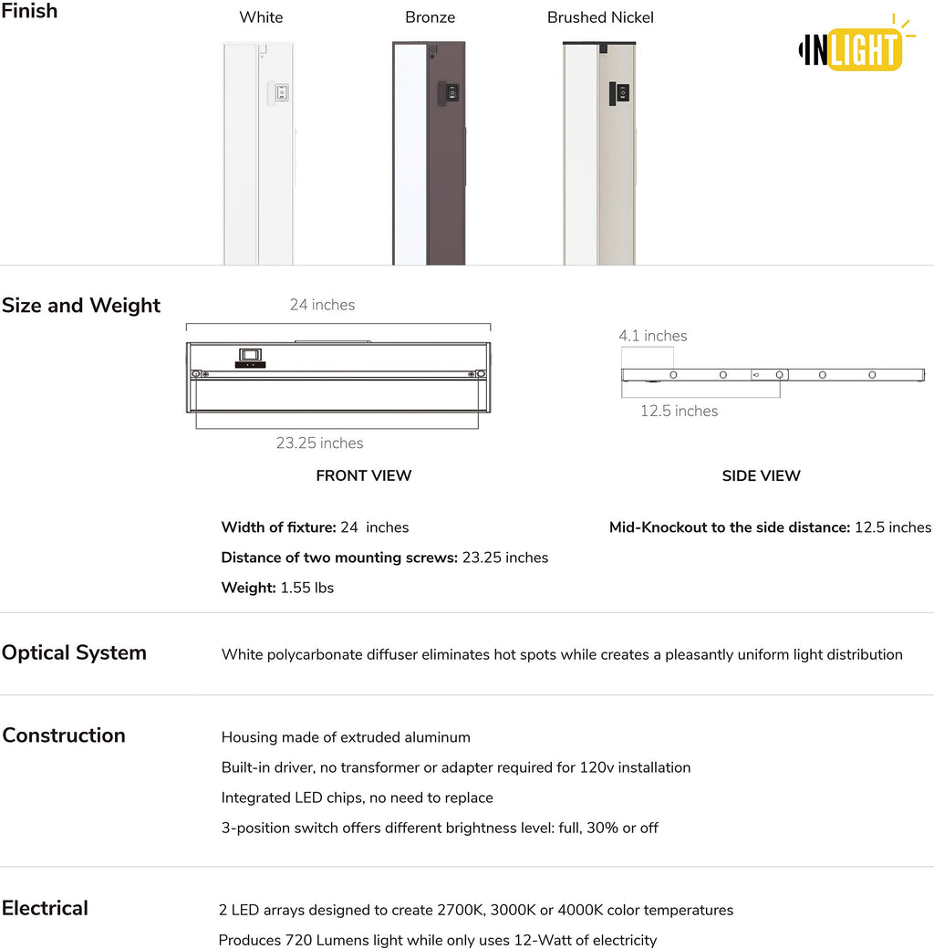 24-Inch Linkable 3CCT LED Under Cabinet Light W501826