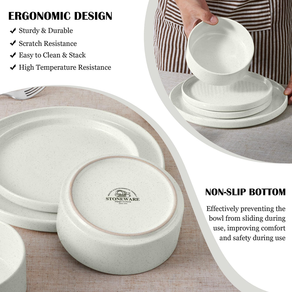 24-Piece Stoneware Dinnerware Set, Speckled White Q22123