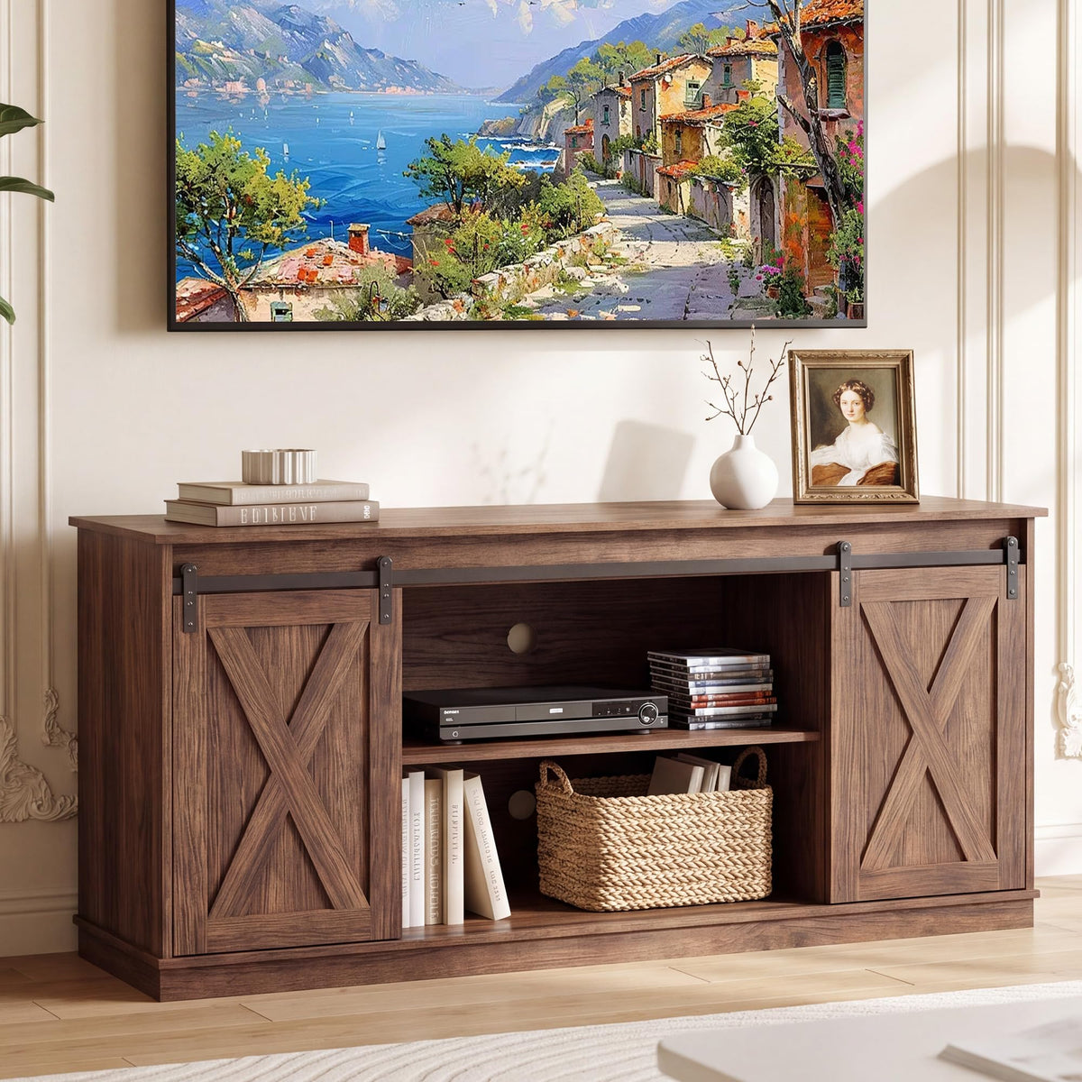 65 Inch Rustic Brown Farmhouse TV Stand Q501