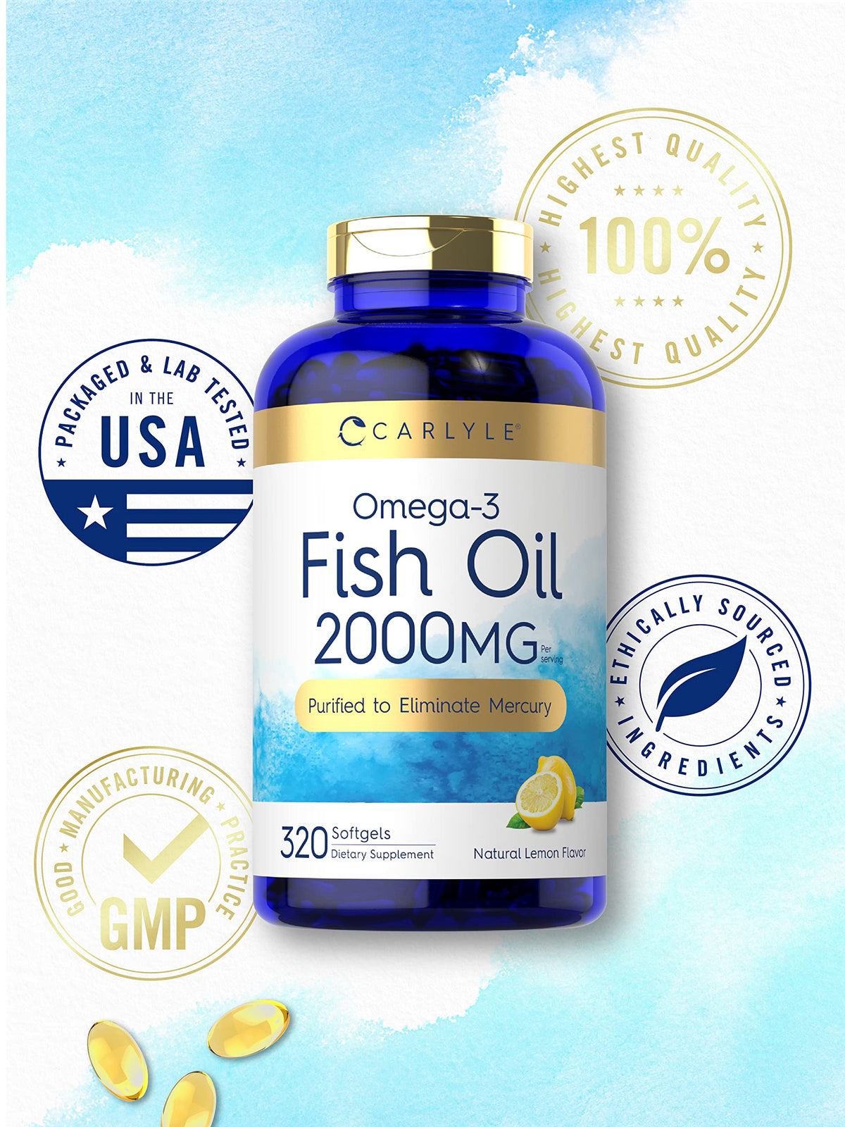 Fish Oil Omega 3 Supplements 2000mg 320 Softgels EPA & DHA E2522