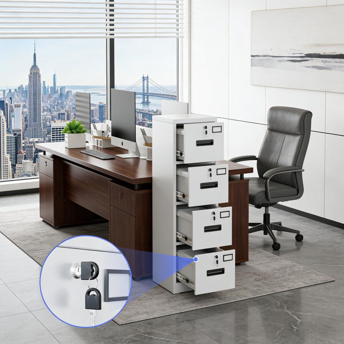 4 Drawer White Metal File Cabinet N174